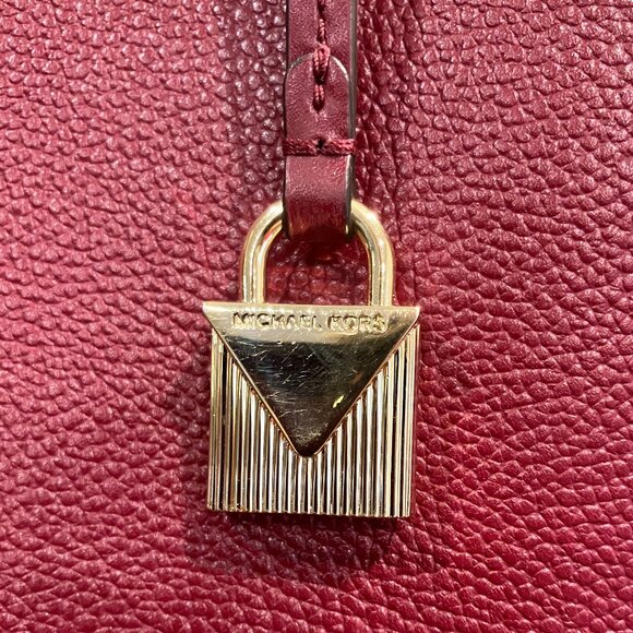 Michael Kors Mercer Medium Pebbled Leather Burgundy Tote - Picture 3 of 9